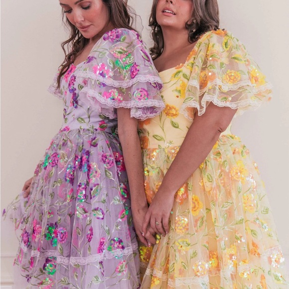 Bramble JESSAKAE sequin dress in yellow medium mini midi - Picture 2 of 6